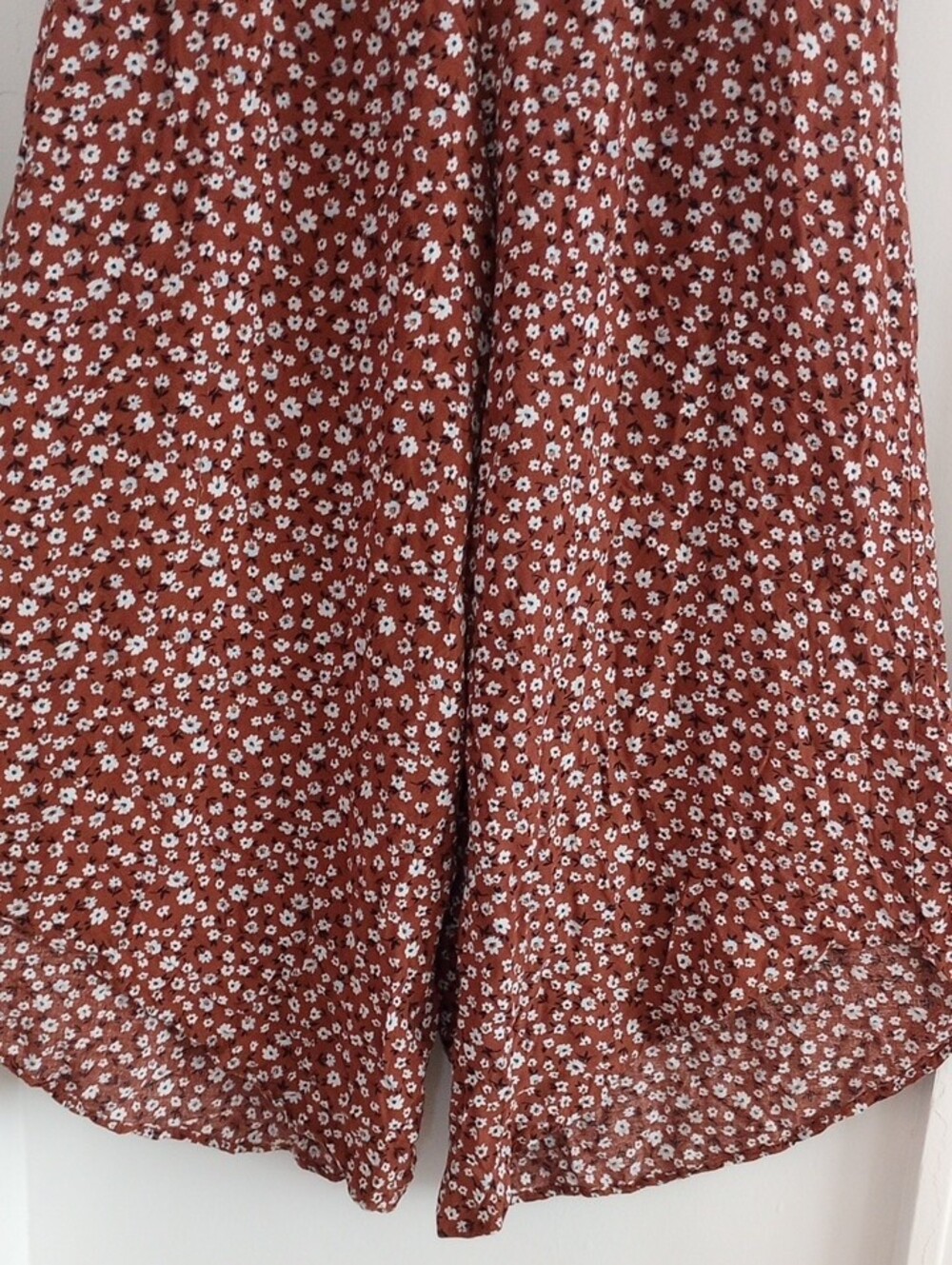 Miami Brown Boho Ditsy Floral Smocked Ruffles Wide-Leg Jumpsuit Size Large - Picture 4 of 10